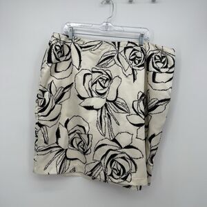 Donna Ricco Petite Cream & Black Floral Beaded Mini Skirt Formal Plus 18WP